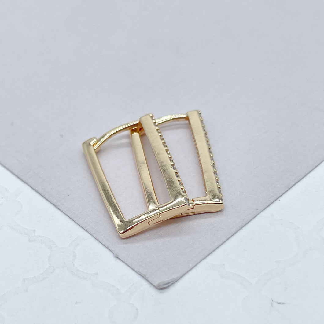 18k Gold Filled This Rectangle Shaped Earring Single Layered Pave Line