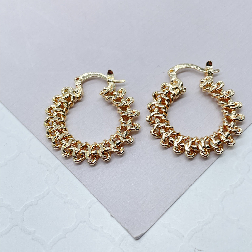 18k Gold Filled Flat Chain Twisted Wrapped Hoops