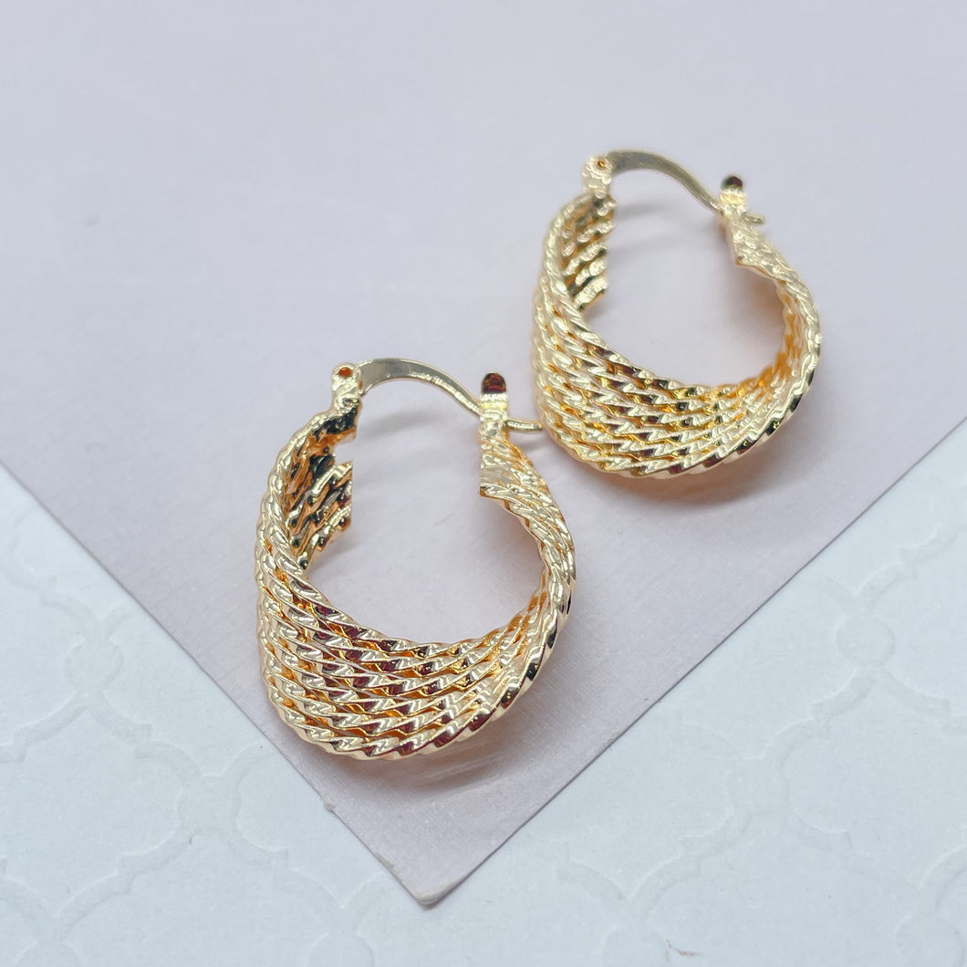 18k Gold Filled Multi Layered Gold Plain Mid Twist Hoops