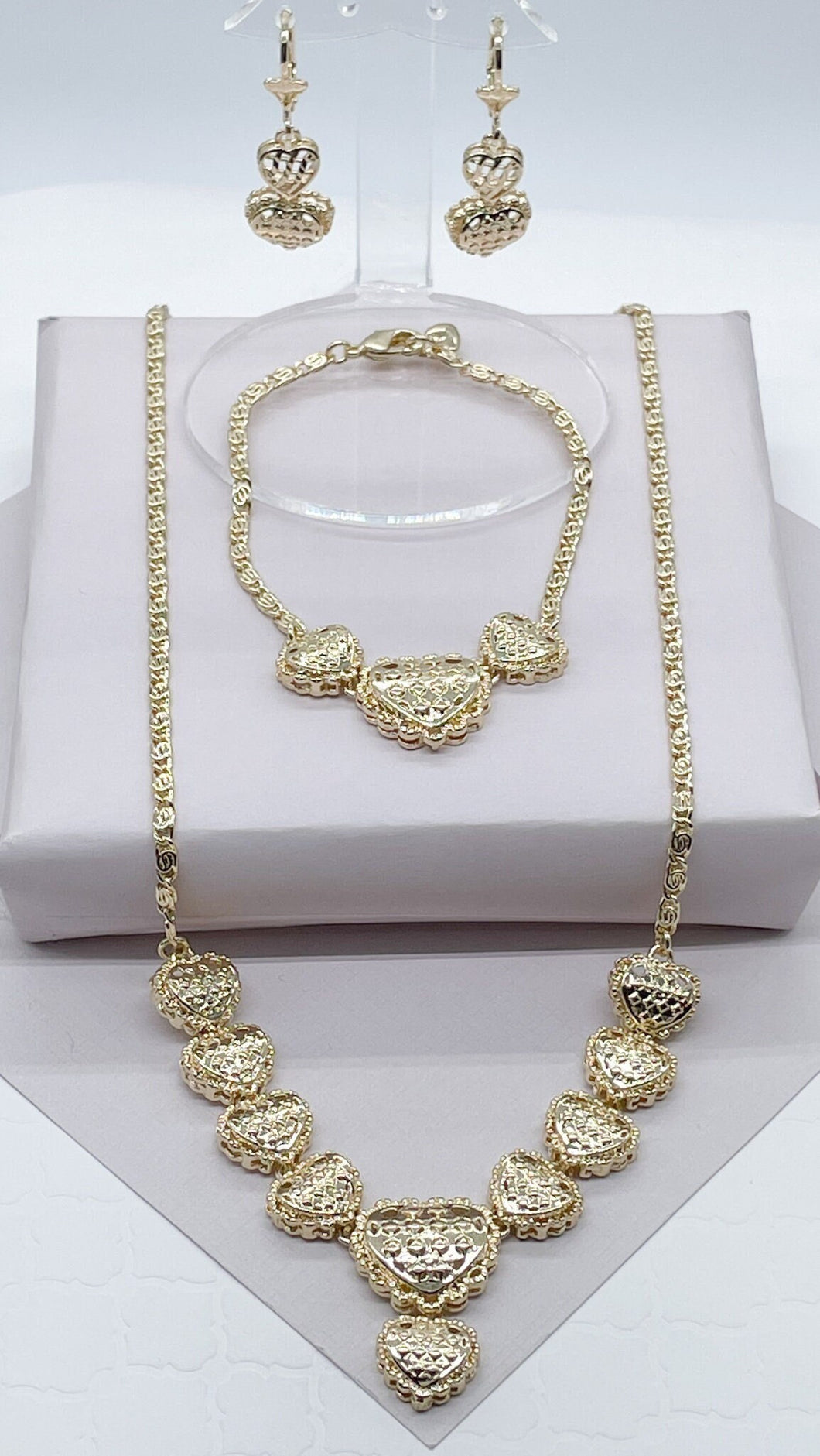 18k Gold Filled Design Heart Set, Bracelet, Necklace and Earrings, , Gift  Her,