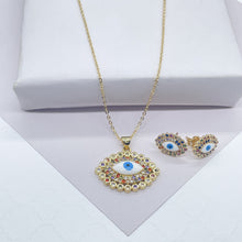 Load image into Gallery viewer, 18k Gold Filled Protection Evil Eye Set, Includes Earrings &amp; Necklace
