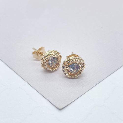 18k Gold Filled Crowned Zircon Stone Stud Earring