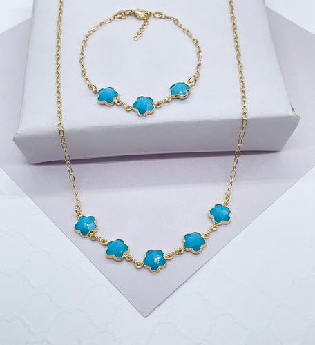 18k Gold Filled Colorful Clover Leaf Set