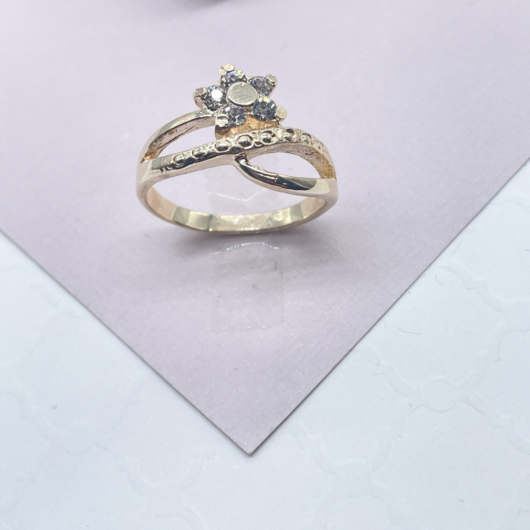 18k Gold Filled Ring With Accented Gold And Cubic Zirconia Stone Flower
