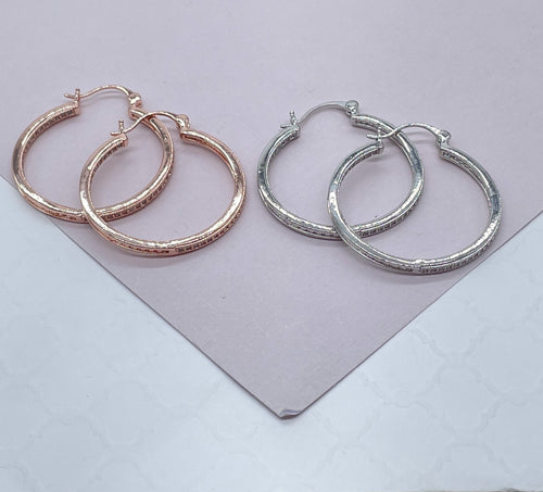 18k gold Filled Single Line Pave Hoops
