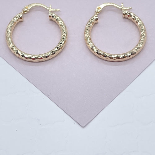 18k Gold Filled Small Rugged Textured Hoop Earring Medium Size 25mm  the