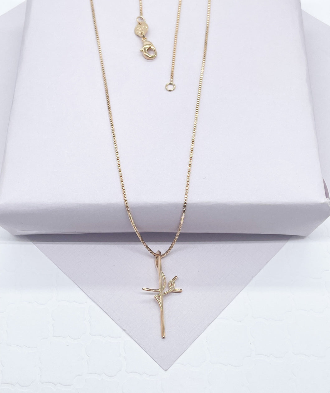 18k Gold Filled Box Chain Necklace With Minimalistic Faith Design Cross Fe  Jewelry