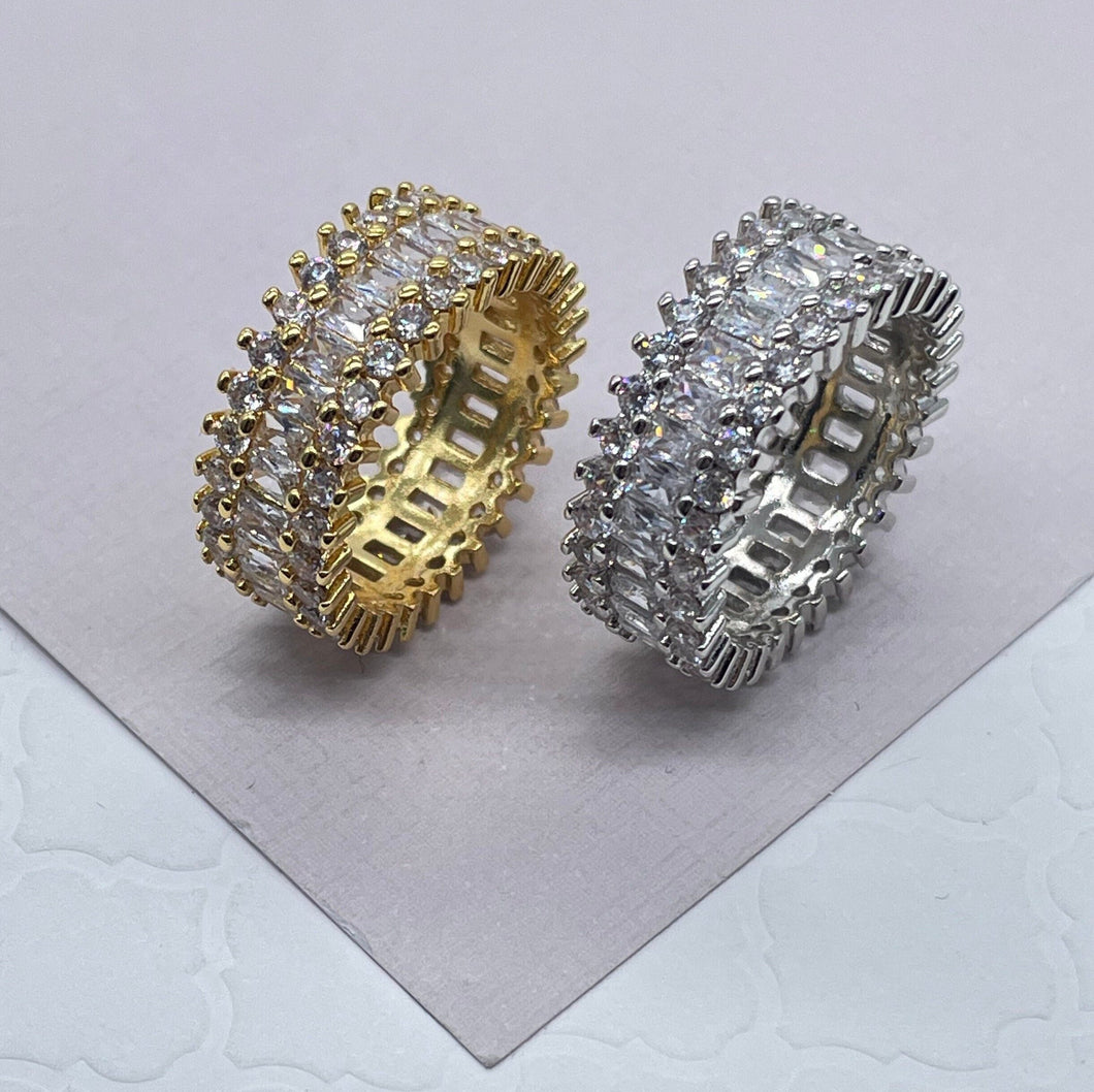 18k Gold Filled Band Ring Featuring Baguette & Micro Pave Cubic Zirconia Stones Setting  Jewelry