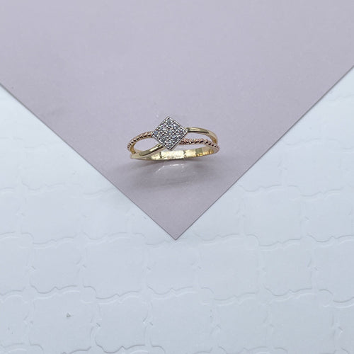 18k Gold Filled Ring Featuring Square Shape With Nine Cubic Zirconia on Top