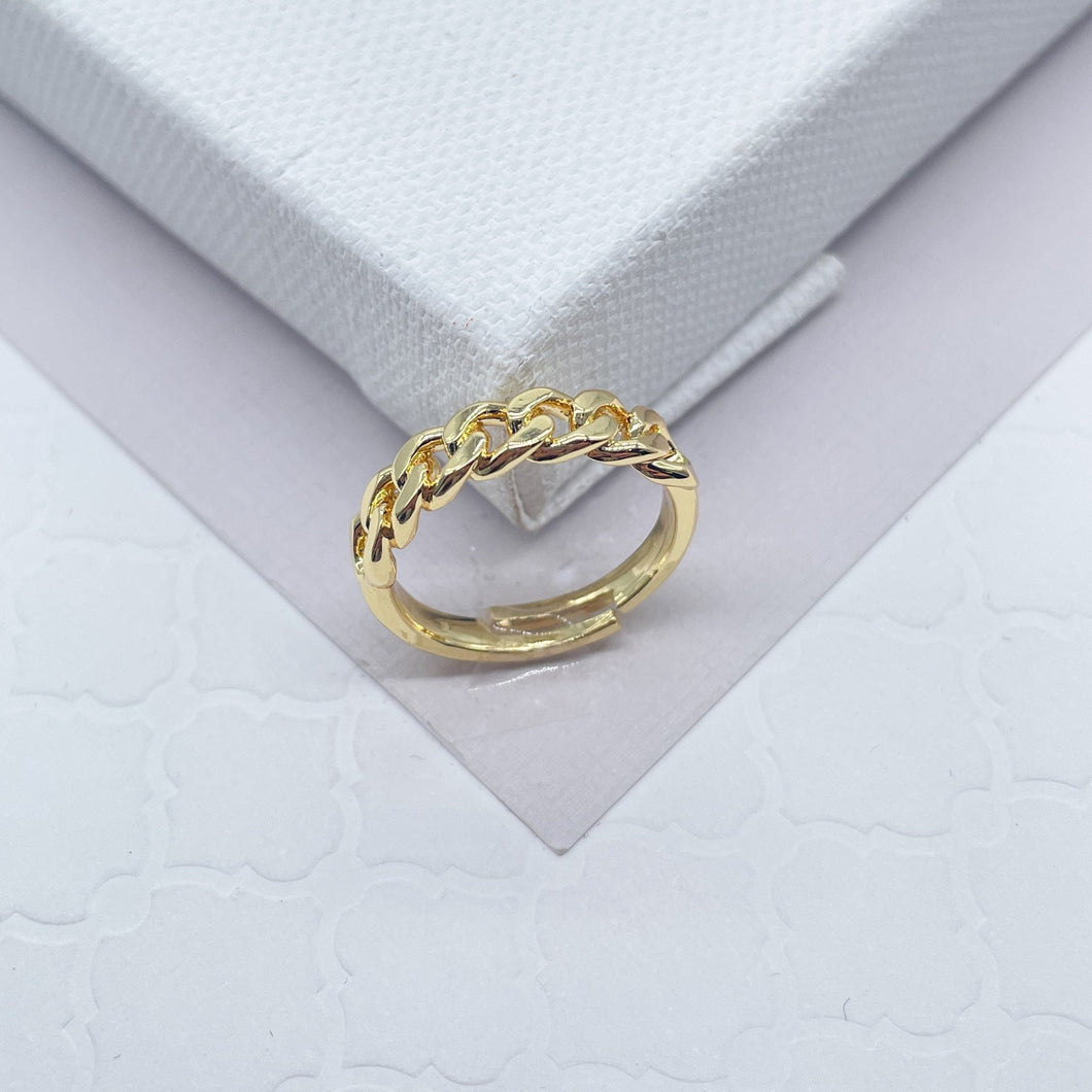 18k Gold Filled Thin Link Adjustable Ring, Cuban Link Adjustable Ring, Curb Link Adjustable Ring Band, Dainty Minimalist  Jewelry