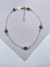 Load image into Gallery viewer, 18k Gold Filled Dainty Blue Color Evil Eye Anklet, Protection Jewelry,  Supplies

