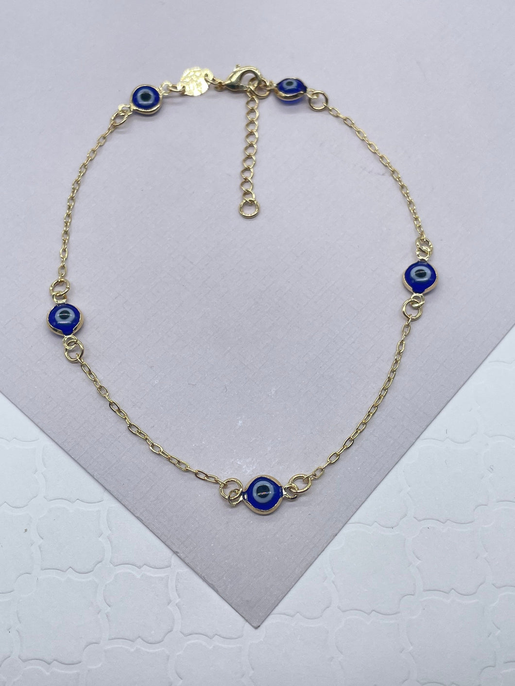 18k Gold Filled Dainty Blue Color Evil Eye Anklet, Protection Jewelry,  Supplies