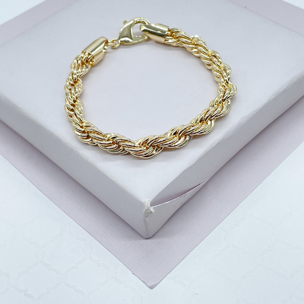 18k Gold Filled 7mm Thick Rope Chain Bracelet