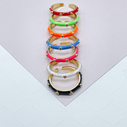 18k Gold Filled Colorful Enamel Stackable Rings With Small Stones