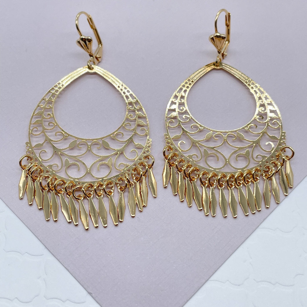 Very Light 18k Gold Filled Light Chandelier Dangling Earrings Featuring Lever Back Closure