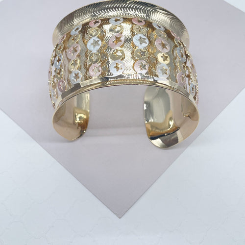 18k Gold Filled Chunky Carved Hand Painted Layer Bangle Wholesale Jewelry