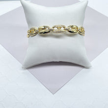 Load image into Gallery viewer, 18k Gold Filled Micro Pave Zirconia Puffy Mariner and Chunky Paper Clip Link Bangles
