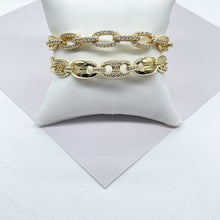 Load image into Gallery viewer, 18k Gold Filled Micro Pave Zirconia Puffy Mariner and Chunky Paper Clip Link Bangles
