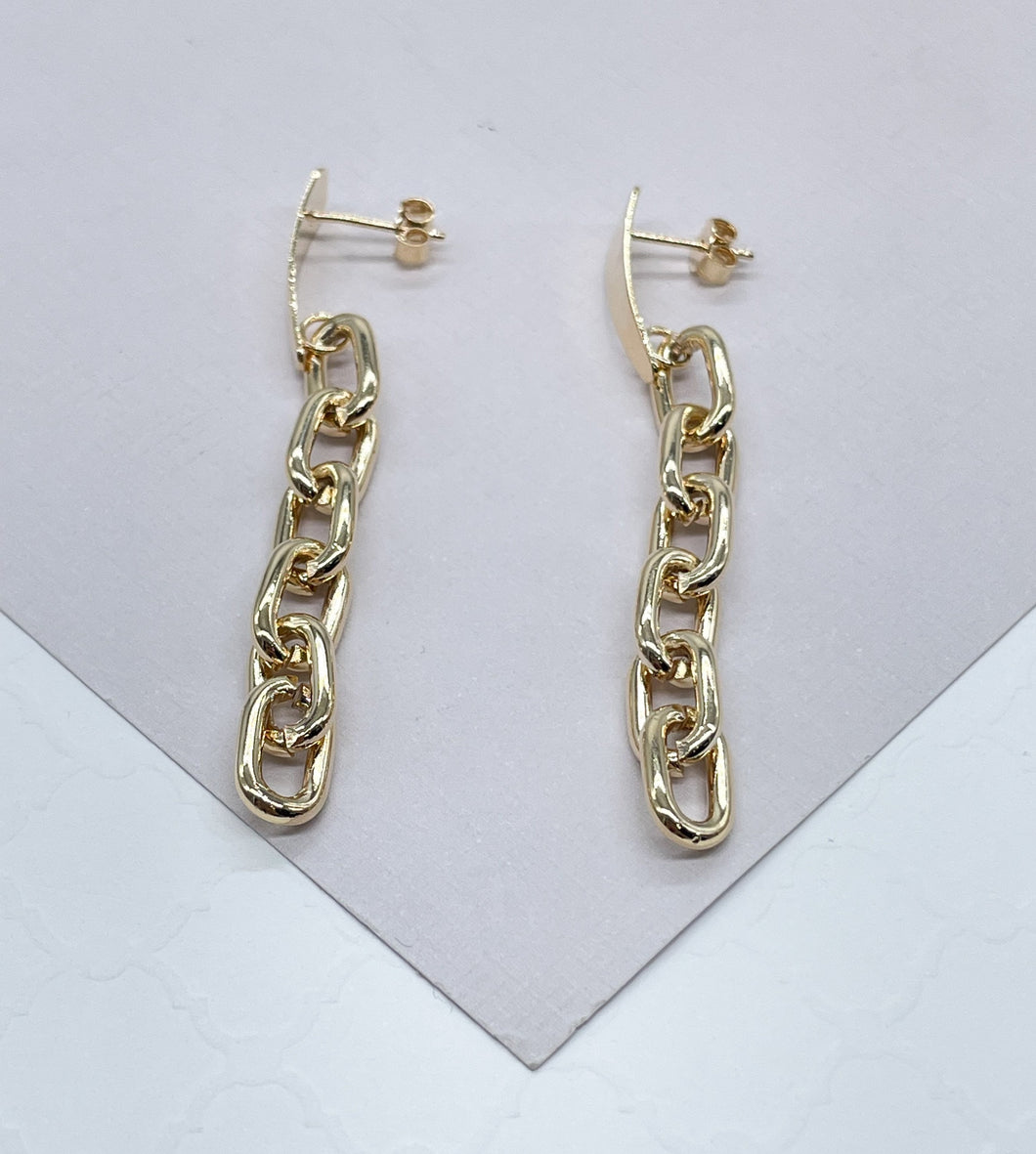 18k Gold Filled Round,Thick Paperclip Dangling Earrings