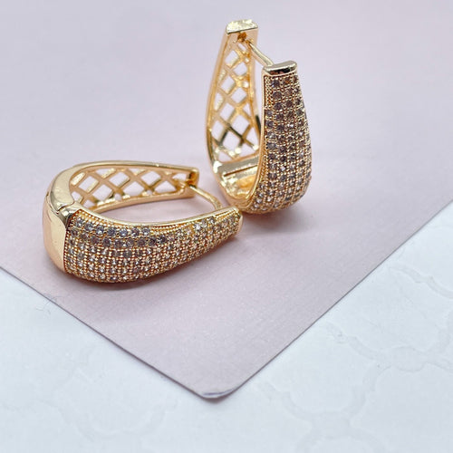 18k Gold Filled Clear Pave Oval Earrings