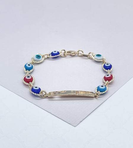 18k Gold Filled Beaded Evil Eye ID Children Bracelet With Star