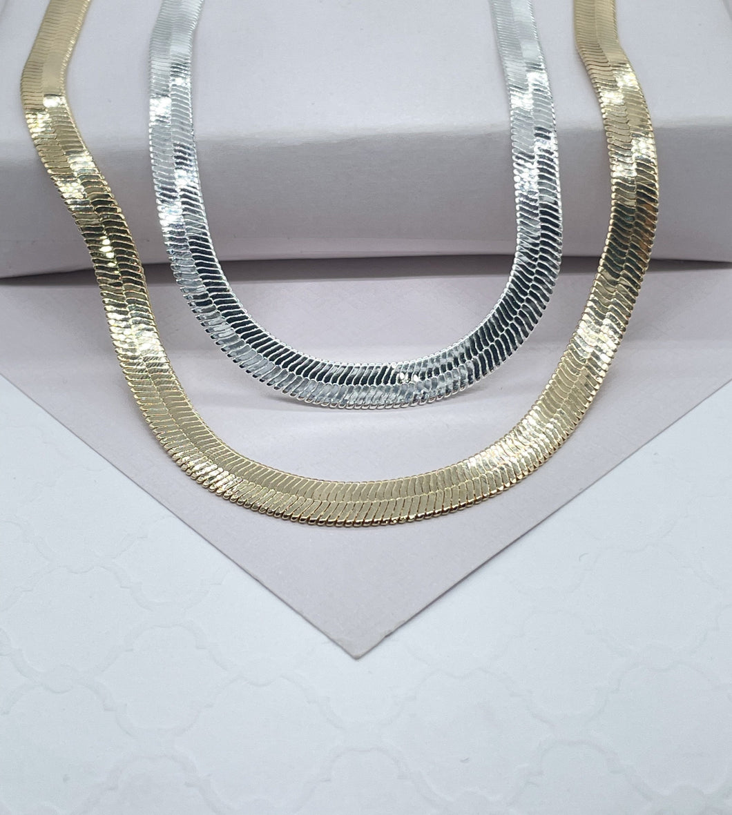 18k Gold Fulled 6mm Herringbone necklace in 16 & 18 Inches