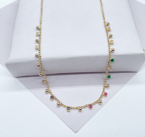 18k Gold Filled thin bead and colorful gem choker