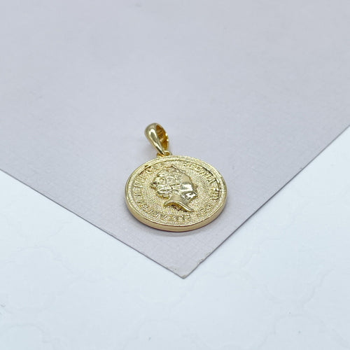 18k Gold-Filled Pendant Featuring Queen Elizabeth of United Kingdom