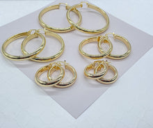 Load image into Gallery viewer, 18k Gold Filled Thick Flat Inside Hoop Earrings, Plain Gold Fat
