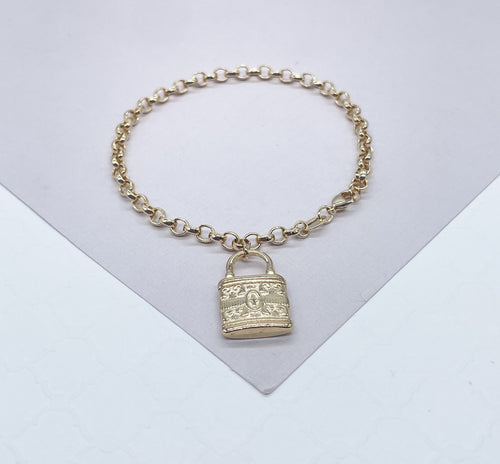 18k Gold Filled Rolo Bracelet With Heavy Lock