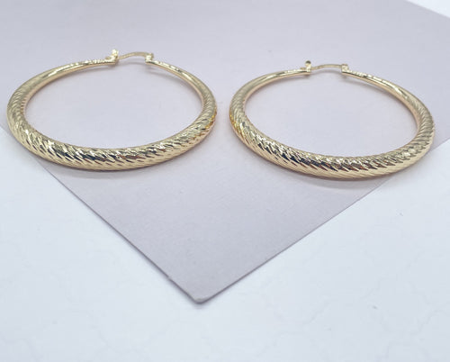 18k Gold Filled Ocean Wave Textured Hoop Earrings 50 mm Diameter   And Jewelry Making Supplies