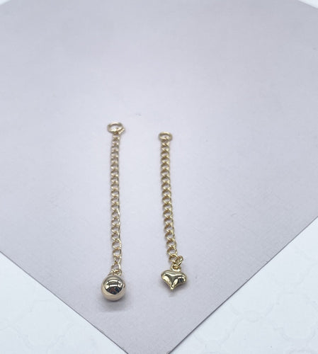 18k Good Filled Chubby Ball and Heart 2” Extenders for Chains, Necklaces, Anklets