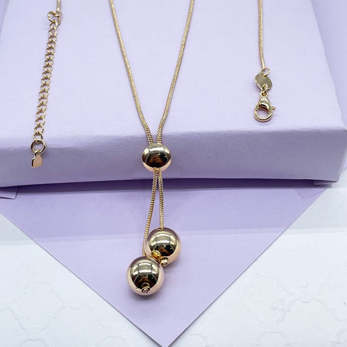 18k Gold Filled Tri-Color and Plain Gold Dangle Beaded Necklace