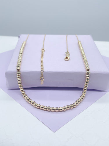 18k Gold Filled 4mm Beaded Necklace, Gold Ball Bead Chain Necklace,