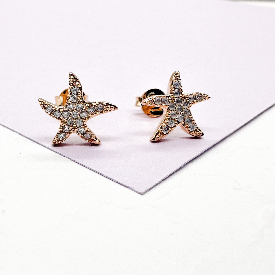 18k Gold Filled Pave Star Fish Earrings