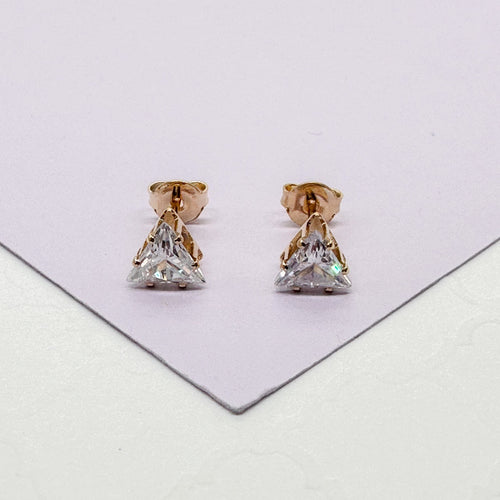 18k Gold Filled Triangle Zirconia Stud Earrings