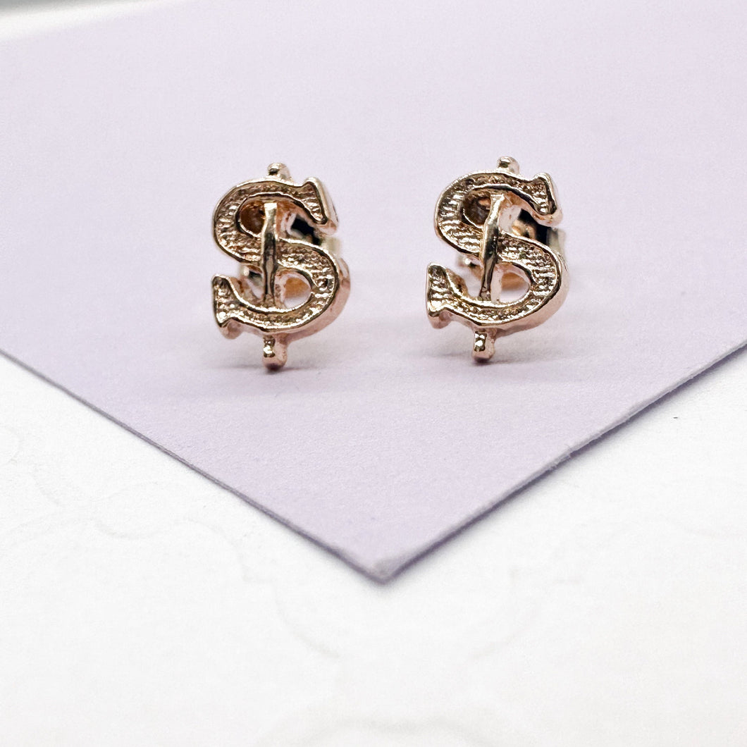 18k Gold Filled Dollar Sign Stud Earrings