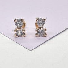 Load image into Gallery viewer, 18k Gold Filled Zirconia Teddy Bear Earrings
