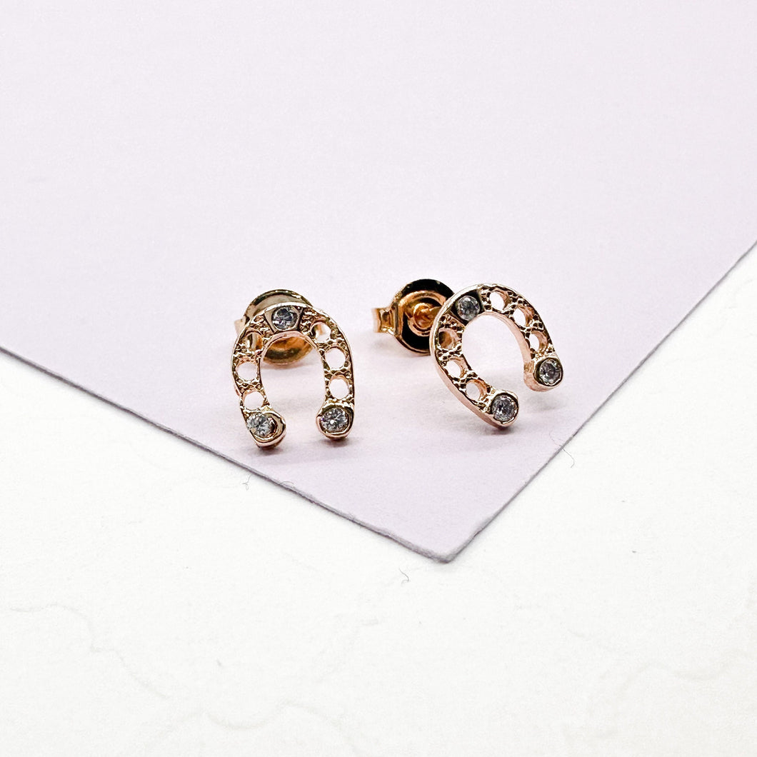 18k Gold Filled Horse Shoe Zirconia Stone Stud Earring