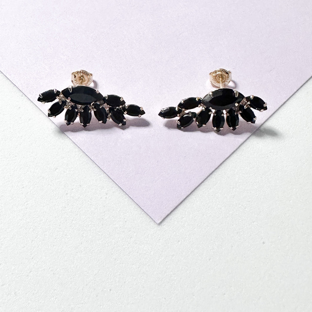 18k Gold Filled Wing Designed Earring With Black Stones