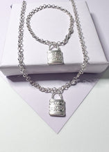 Load image into Gallery viewer, Silver Filled Rolo Link Set With Lock Pendant
