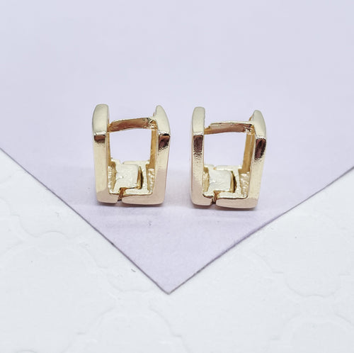 18k Gold Filled Smooth Plain Square Huggies, Wrap Around Earring