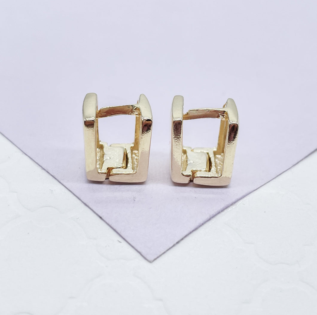 18k Gold Filled Smooth Plain Square Huggies, Wrap Around Earring