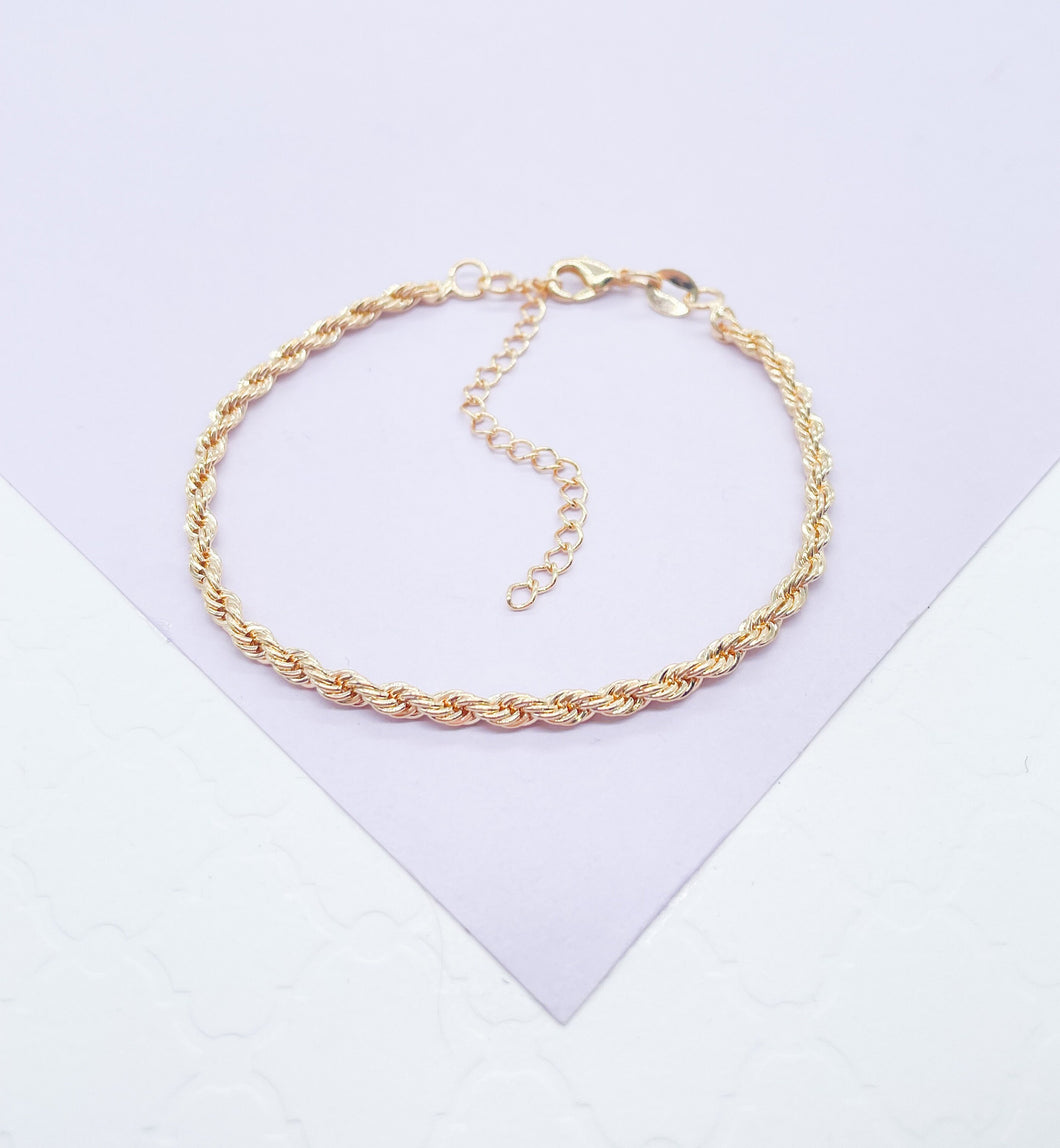 18k Gold Filled 1.5mm Rope Bracelet