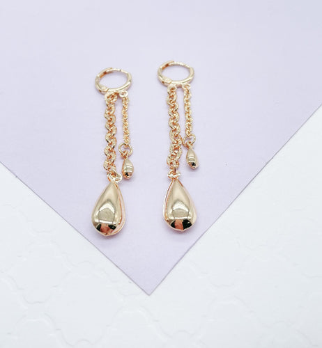 18k Gold Filled Dangling Dual Tear Drop Earring