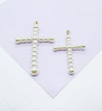 Load image into Gallery viewer, 18k Gold Filled Faux all around Pearl Style Cross Pendant in two sizes
