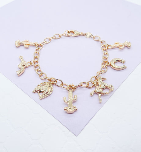 18k Gold Filled “Wild West” Themed Charm Bracelet