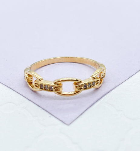 18k Gold Filled Pave Link Ring with Smooth Band on Back