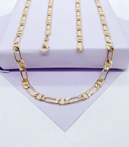18k Gold Filled Figaro Mariner Fusion Chain with Stamped Pattern