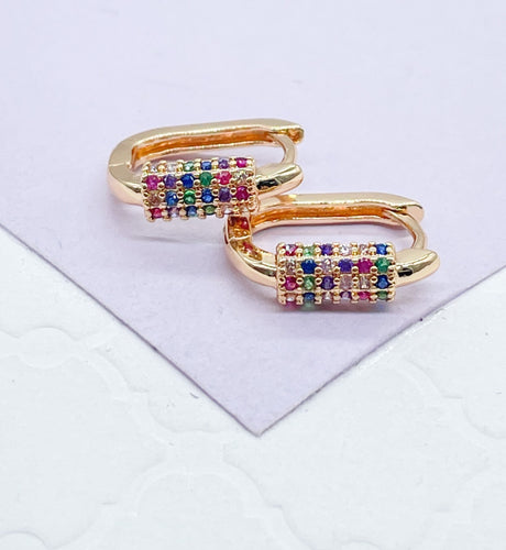 18k Gold Filled Colorful Stoned Carabiner Huggie Earring